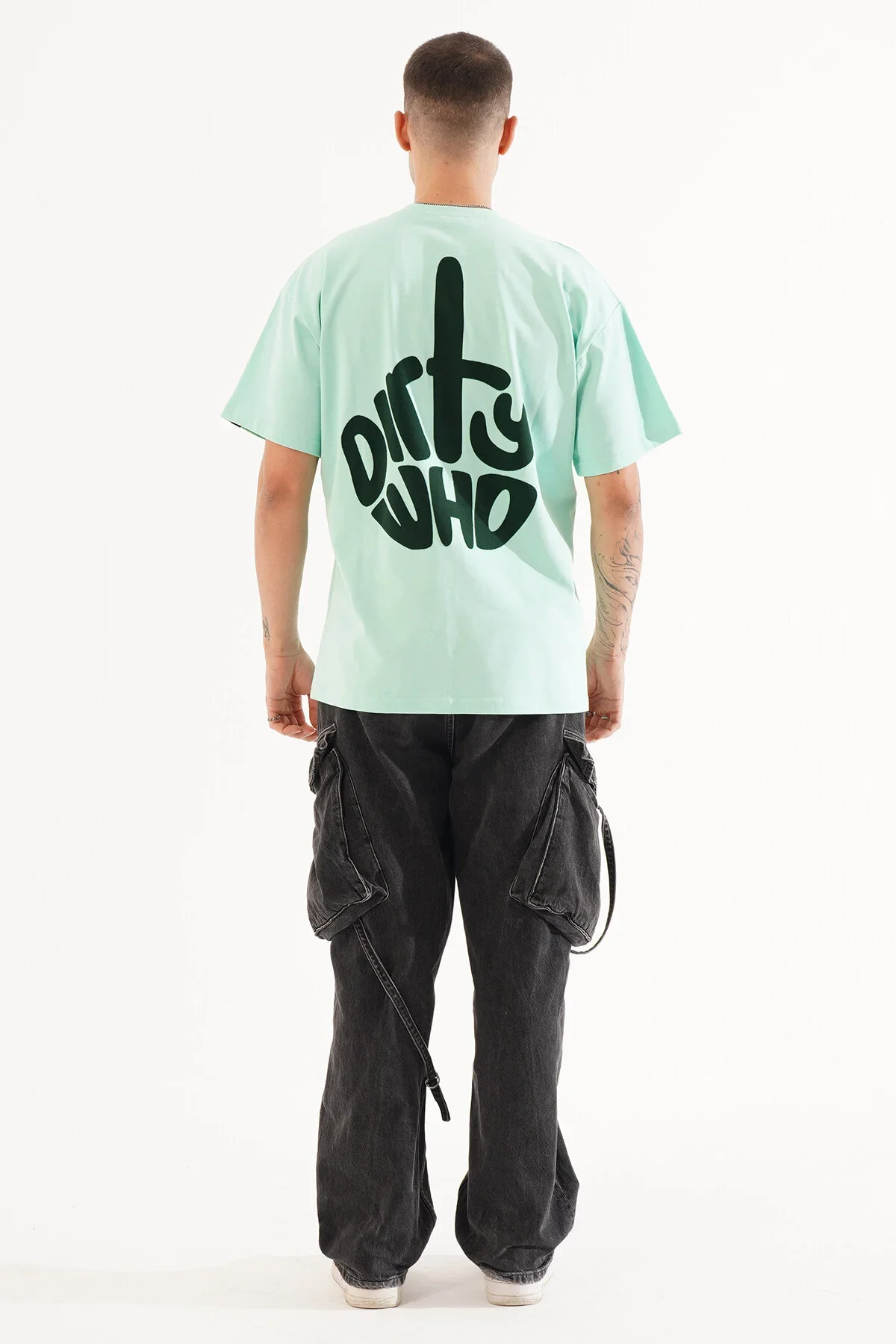 Erkek Kadife Baskılı Mint Oversize T-Shirt
