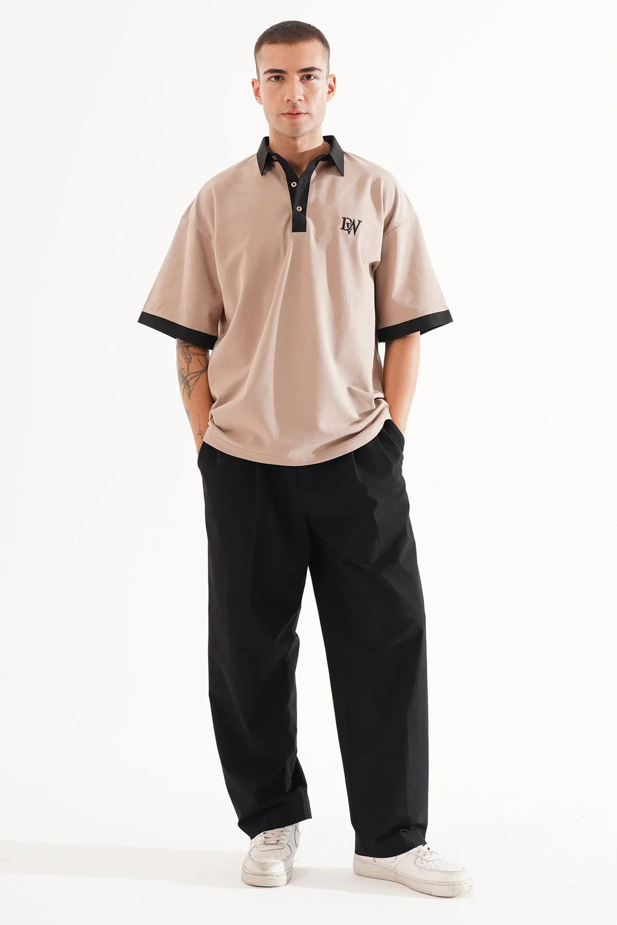 Erkek Oversize Vizon Polo Yaka T-shirt