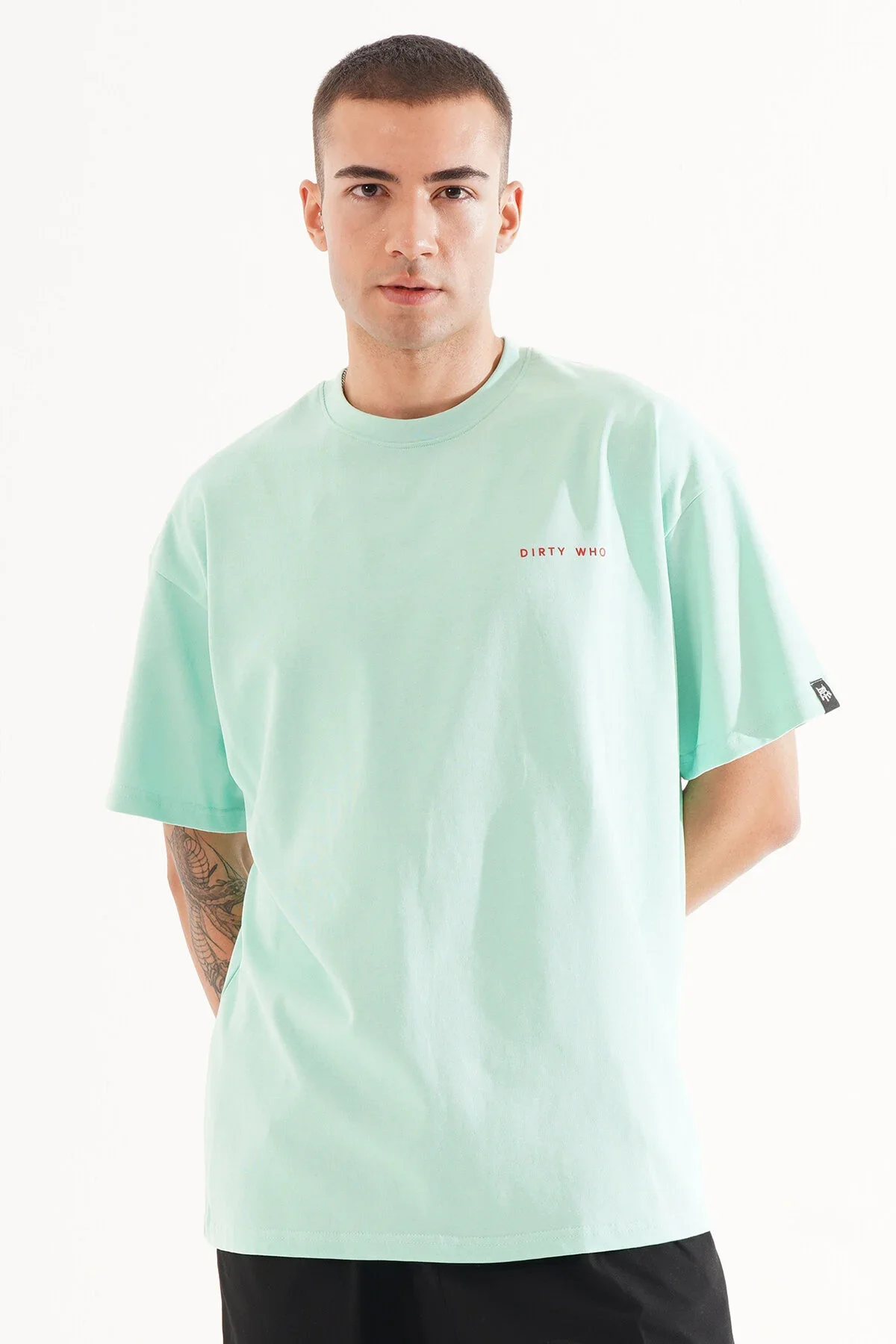 Erkek Kadife Baskılı Turkuaz Oversize T-Shirt