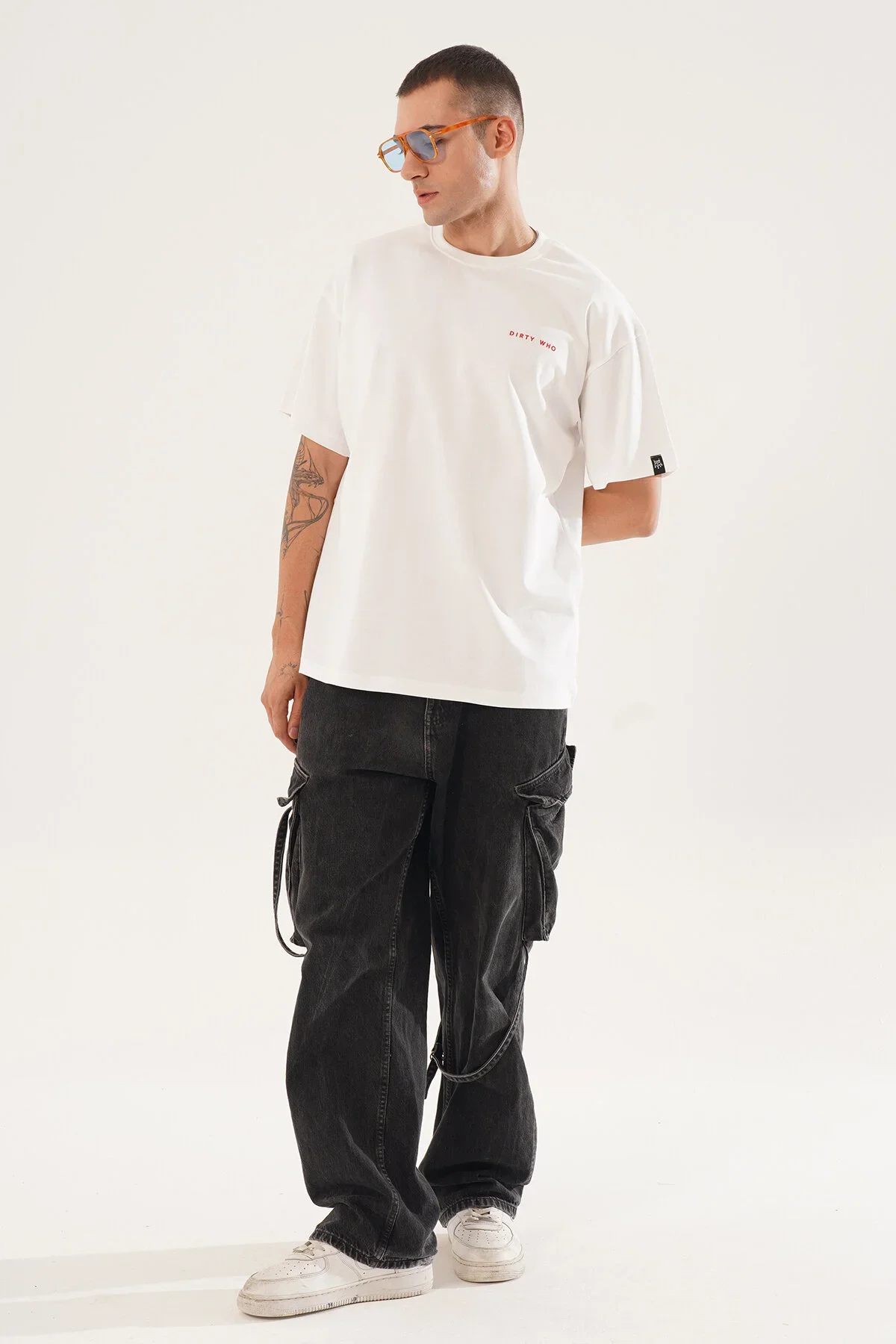 Erkek Kadife Baskılı Beyaz Oversize T-Shirt - görsel 4