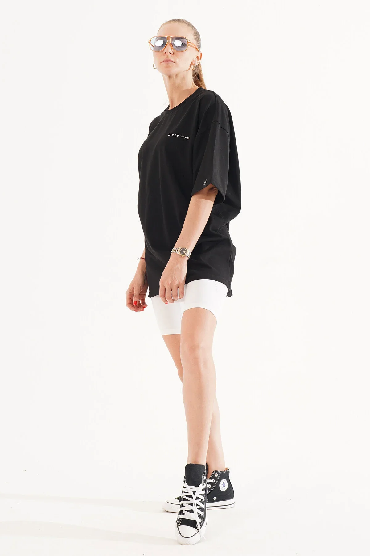 Kadın Siyah Oversize T-Shirt - görsel 6