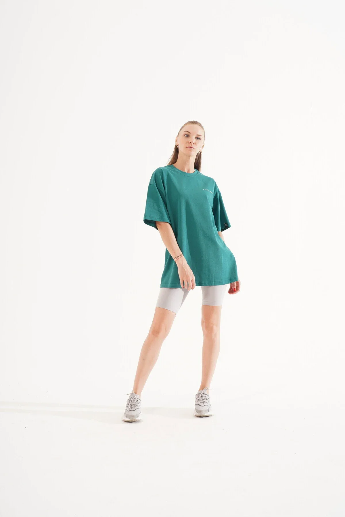 Kadın Kadife Baskılı Yeşil Oversize T-Shirt