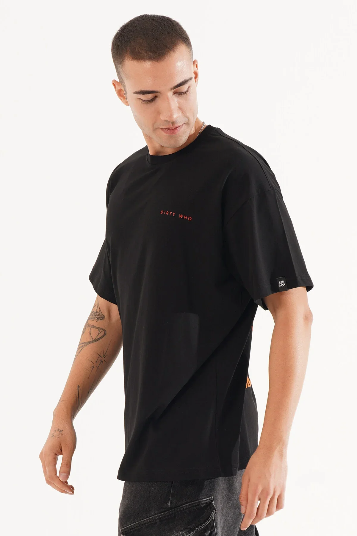Erkek Kadife Baskılı Siyah Oversize T-Shirt