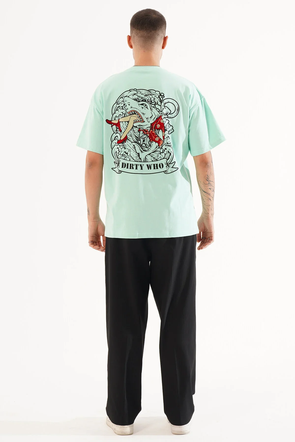 Erkek Kadife Baskılı Mint Oversize T-Shirt - görsel 6