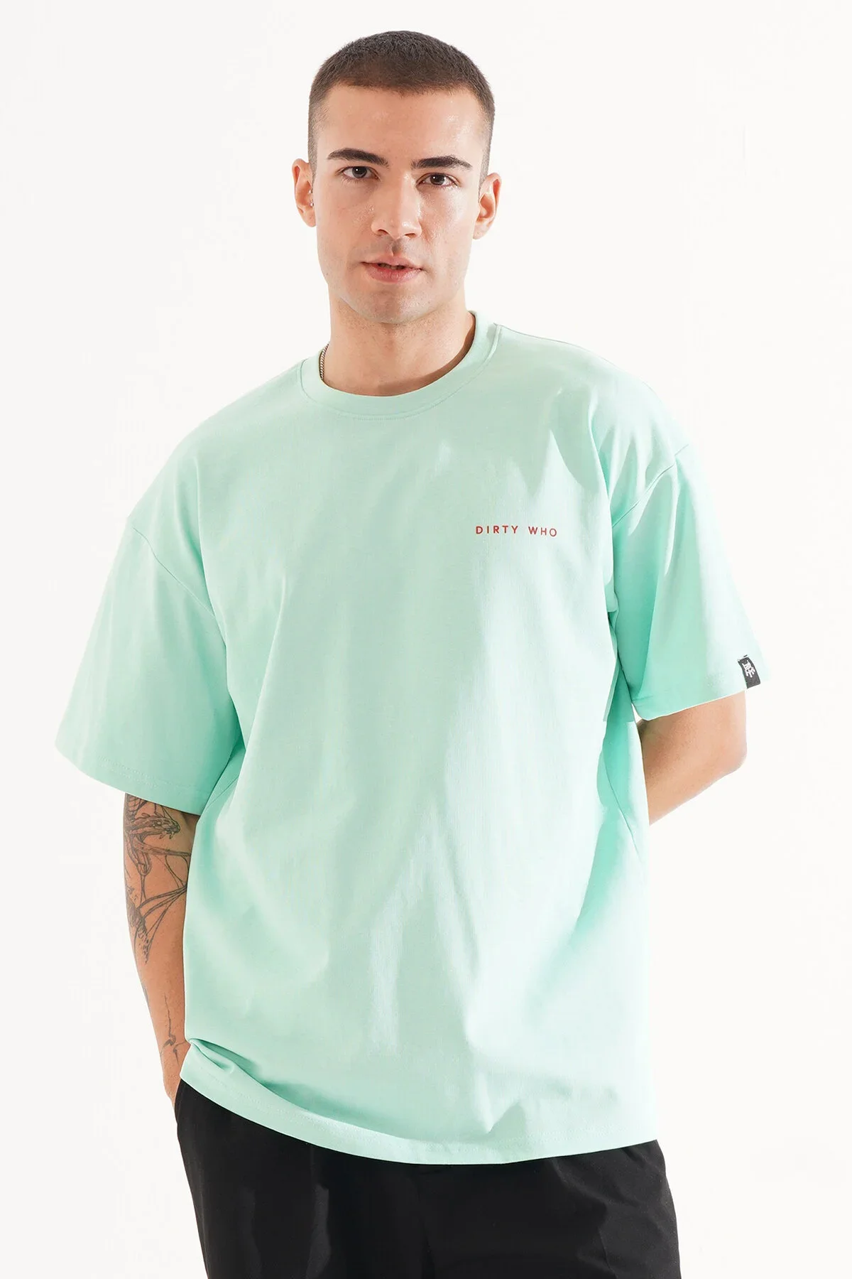 Erkek Kadife Baskılı Mint Oversize T-Shirt