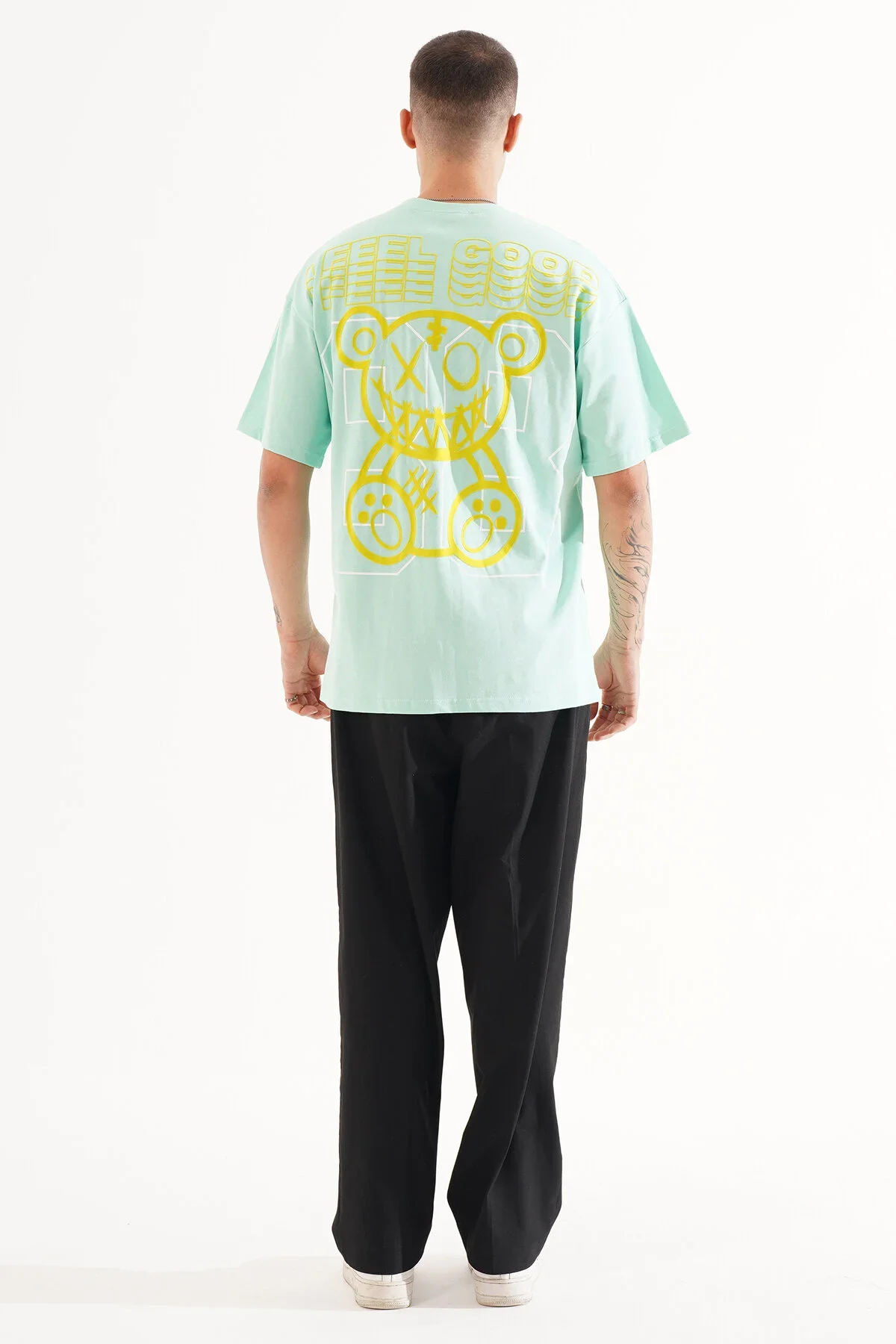 Erkek Kadife Baskılı Mint Oversize T-Shirt - görsel 6