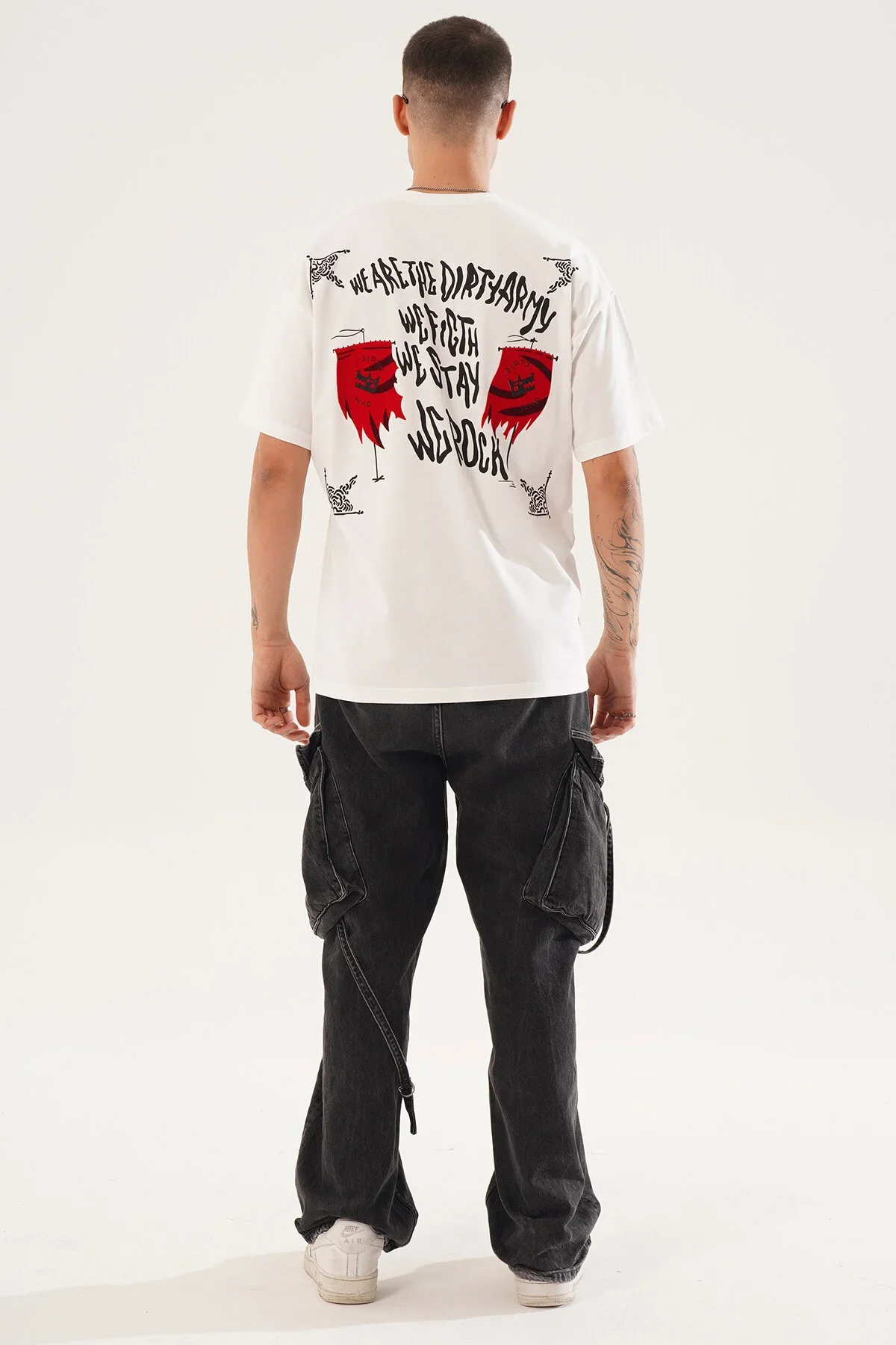 Erkek Kadife Baskılı Beyaz Oversize T-Shirt - görsel 3