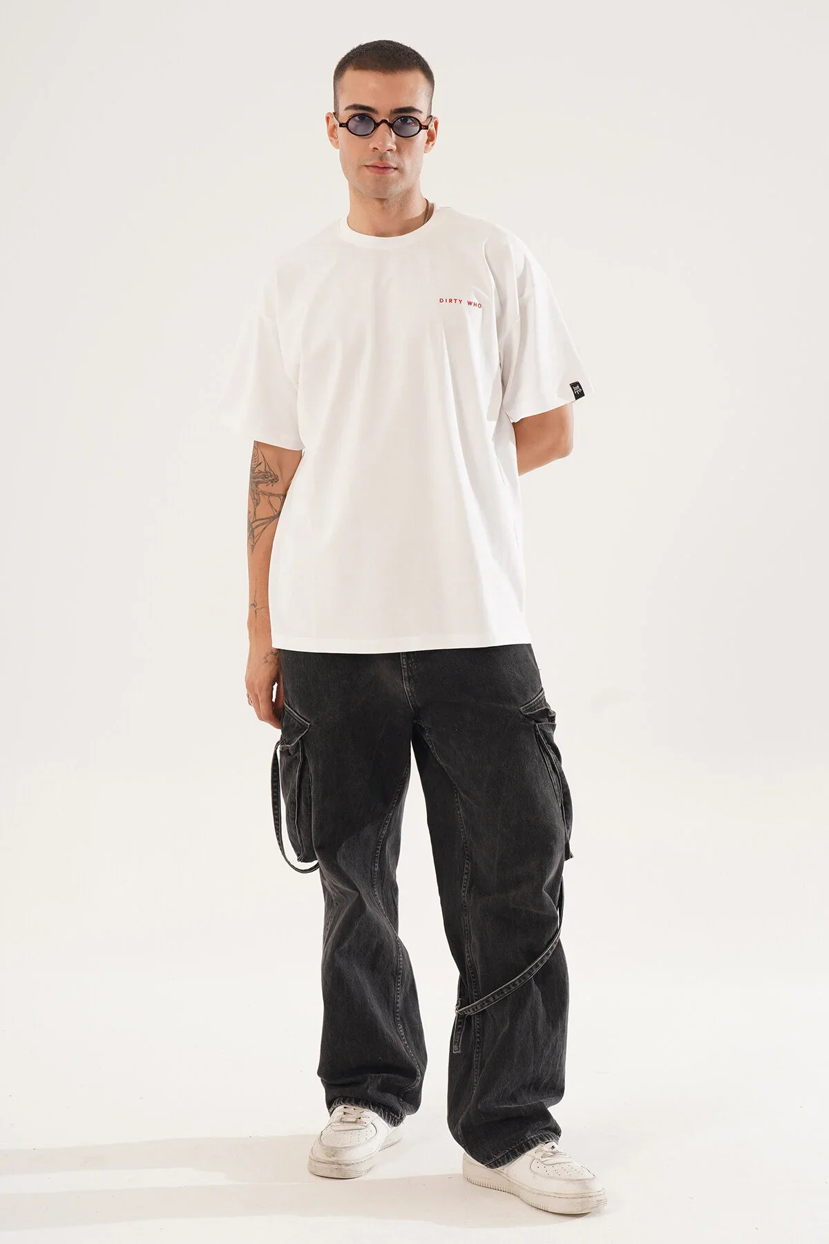 Erkek Kadife Baskılı Beyaz Oversize T-Shirt - görsel 5