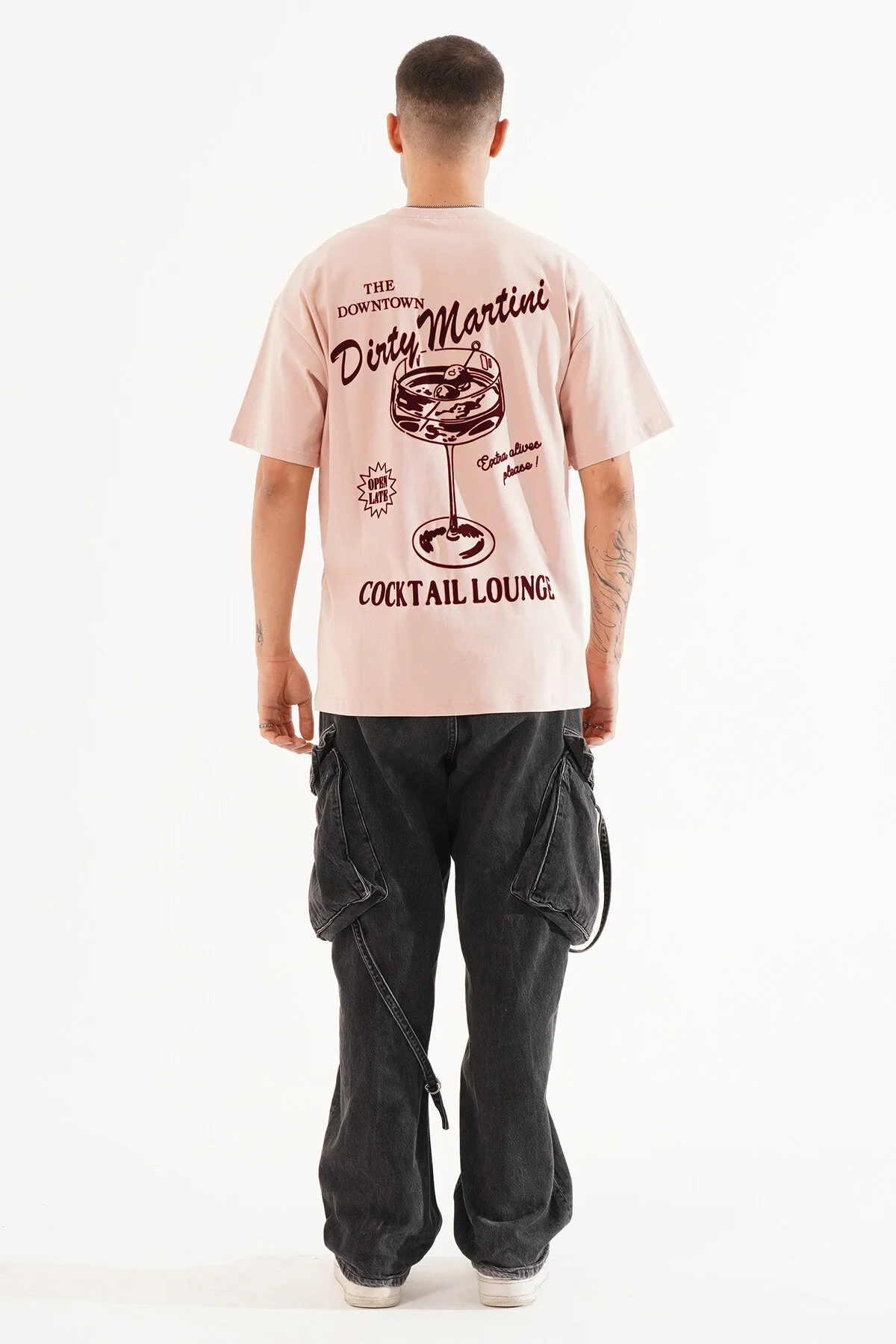 Erkek Kadife Baskılı Pembe Oversize T-Shirt - görsel 3