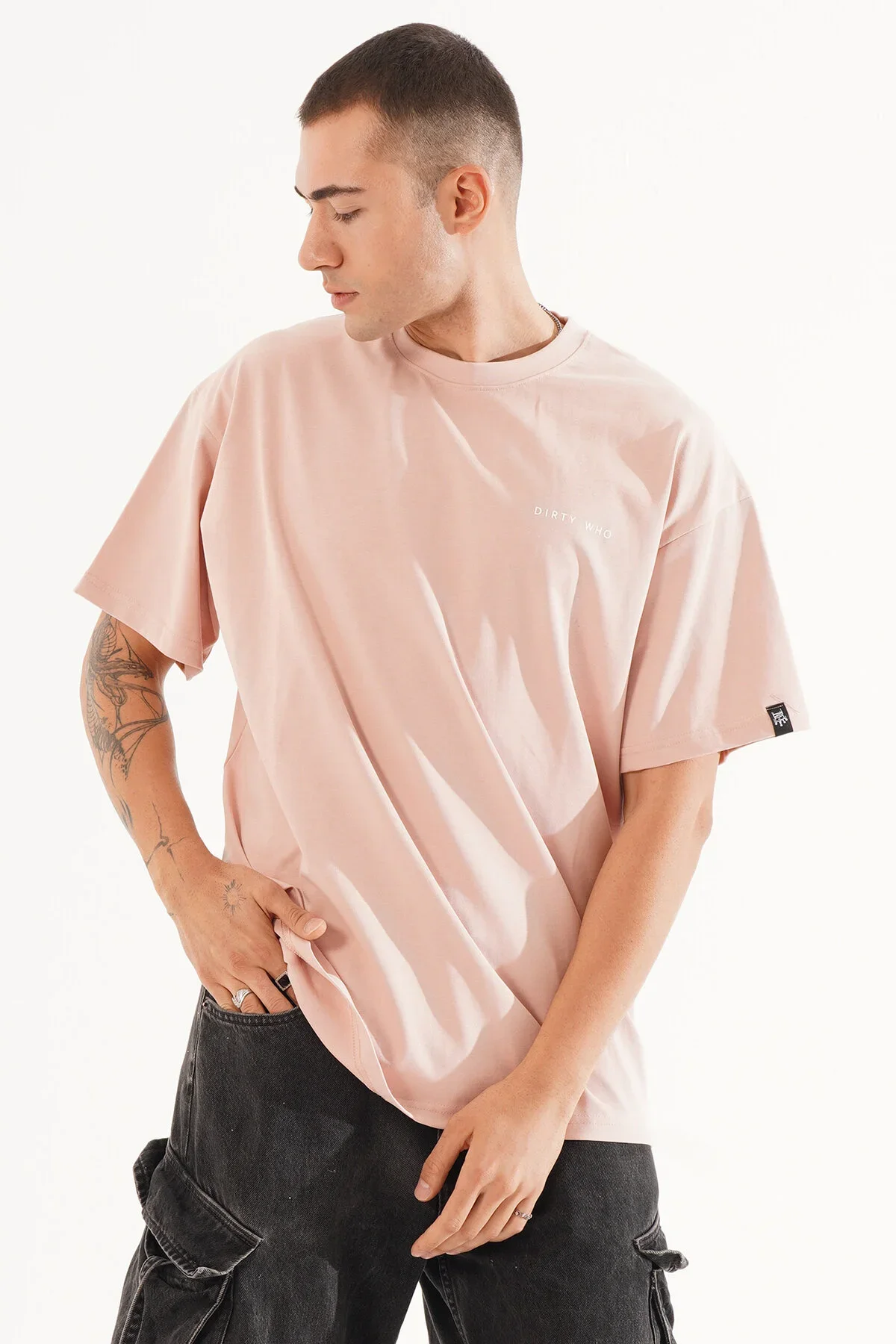 Erkek Kadife Baskılı Pembe Oversize T-Shirt - görsel 4