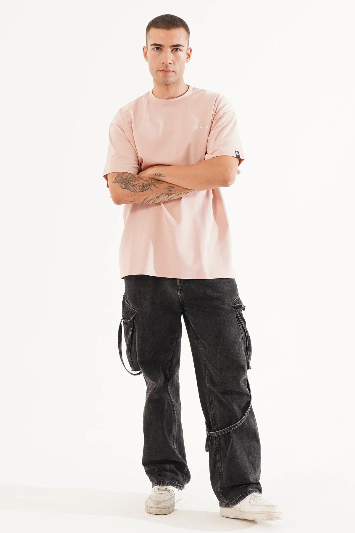 Erkek Kadife Baskılı Pembe Oversize T-Shirt - görsel 5