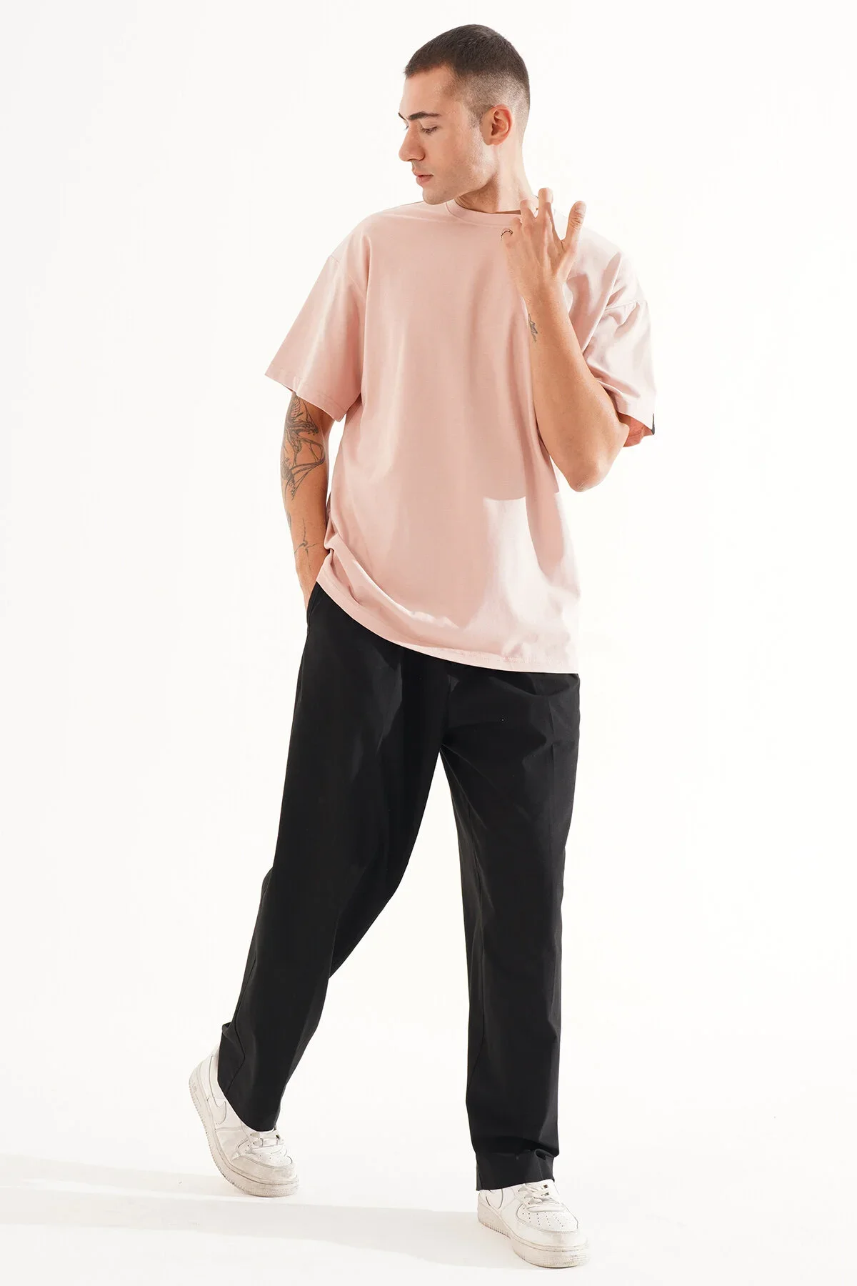 Erkek Kadife Baskılı Pembe Oversize T-Shirt - görsel 4