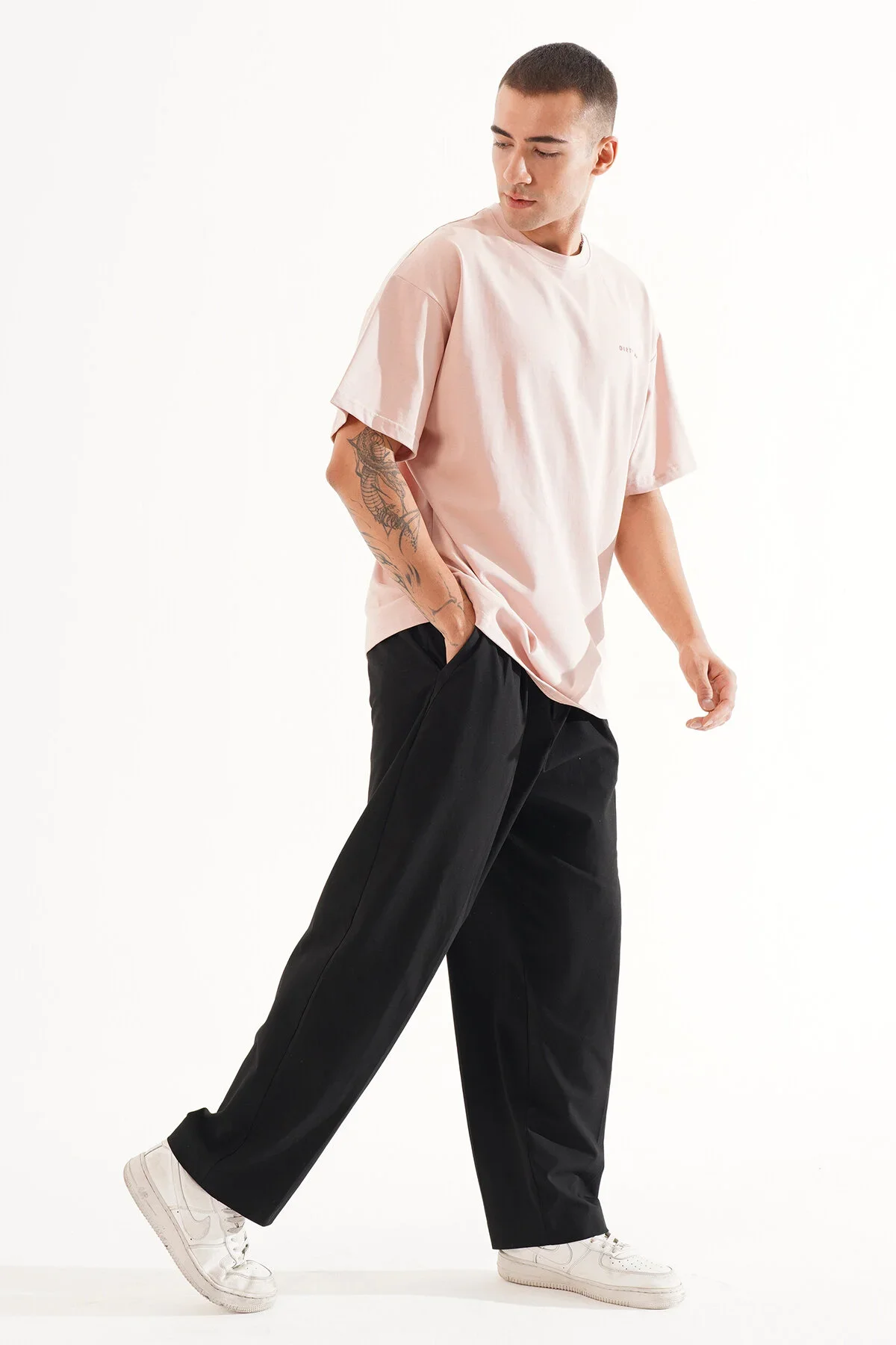 Erkek Kadife Baskılı Pembe Oversize T-Shirt - görsel 5