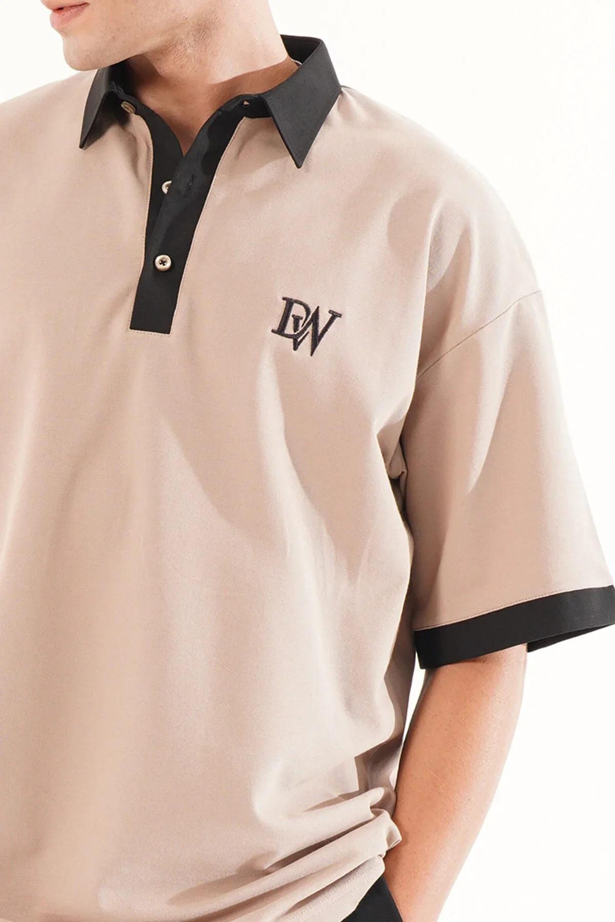 Erkek Oversize Vizon Polo Yaka T-shirt