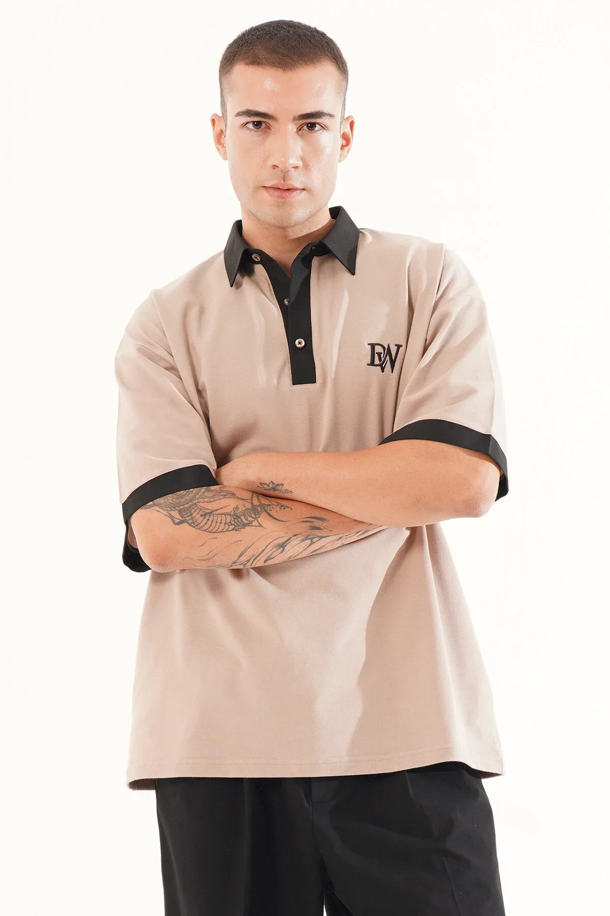 Erkek Oversize Vizon Polo Yaka T-shirt