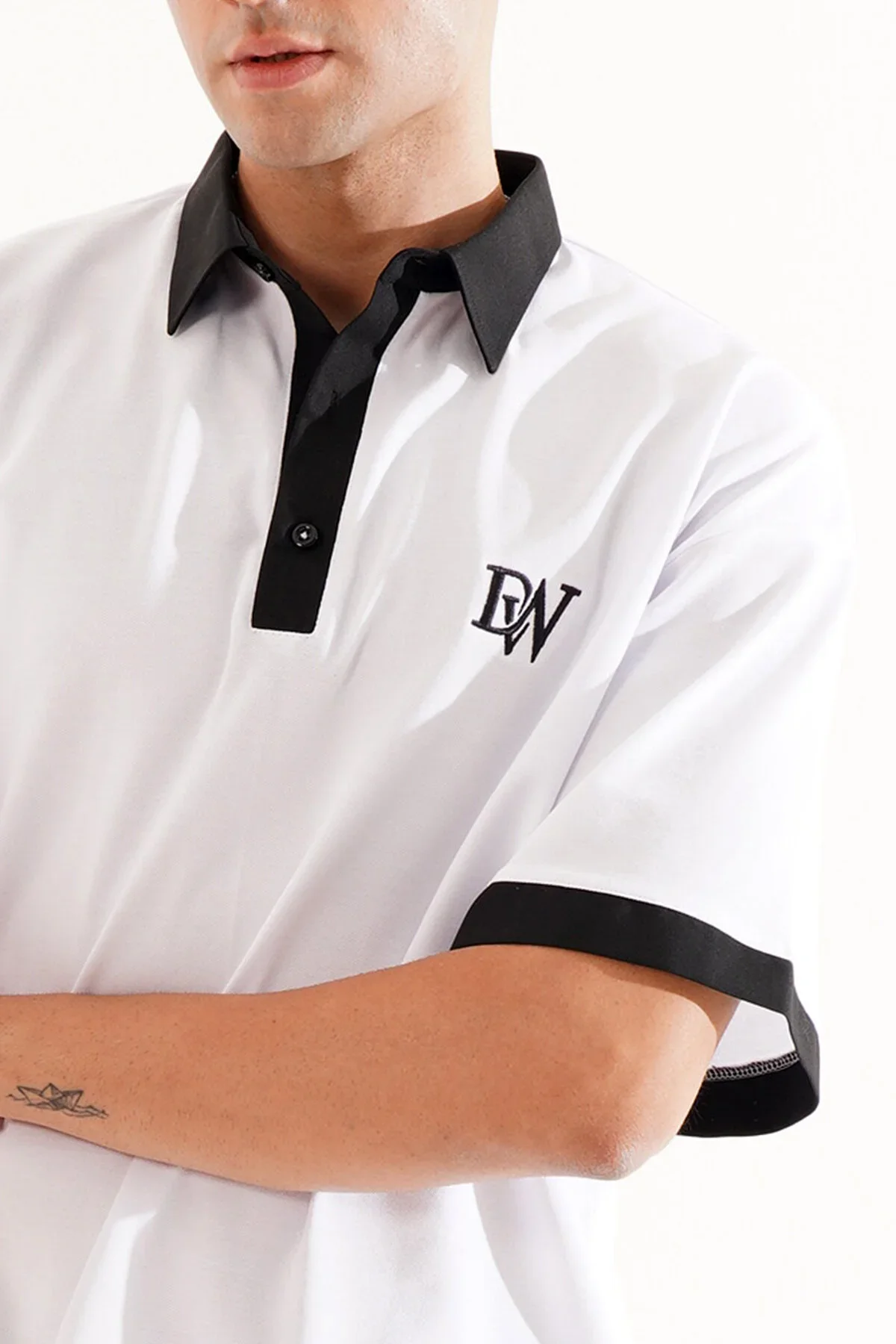 Erkek Oversize Beyaz Polo Yaka T-shirt - görsel 2