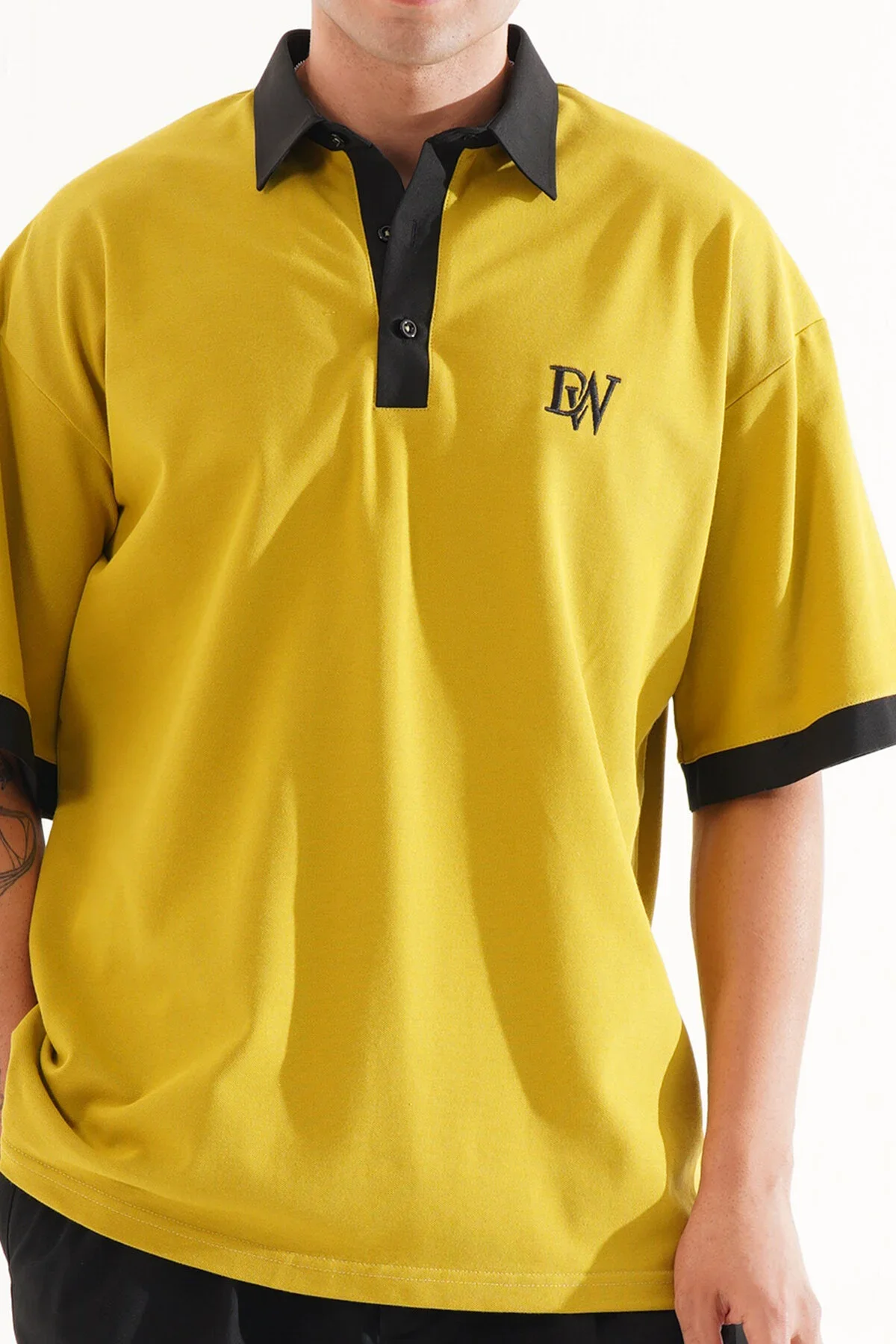Erkek Oversize Hardal Polo Yaka T-shirt - görsel 2
