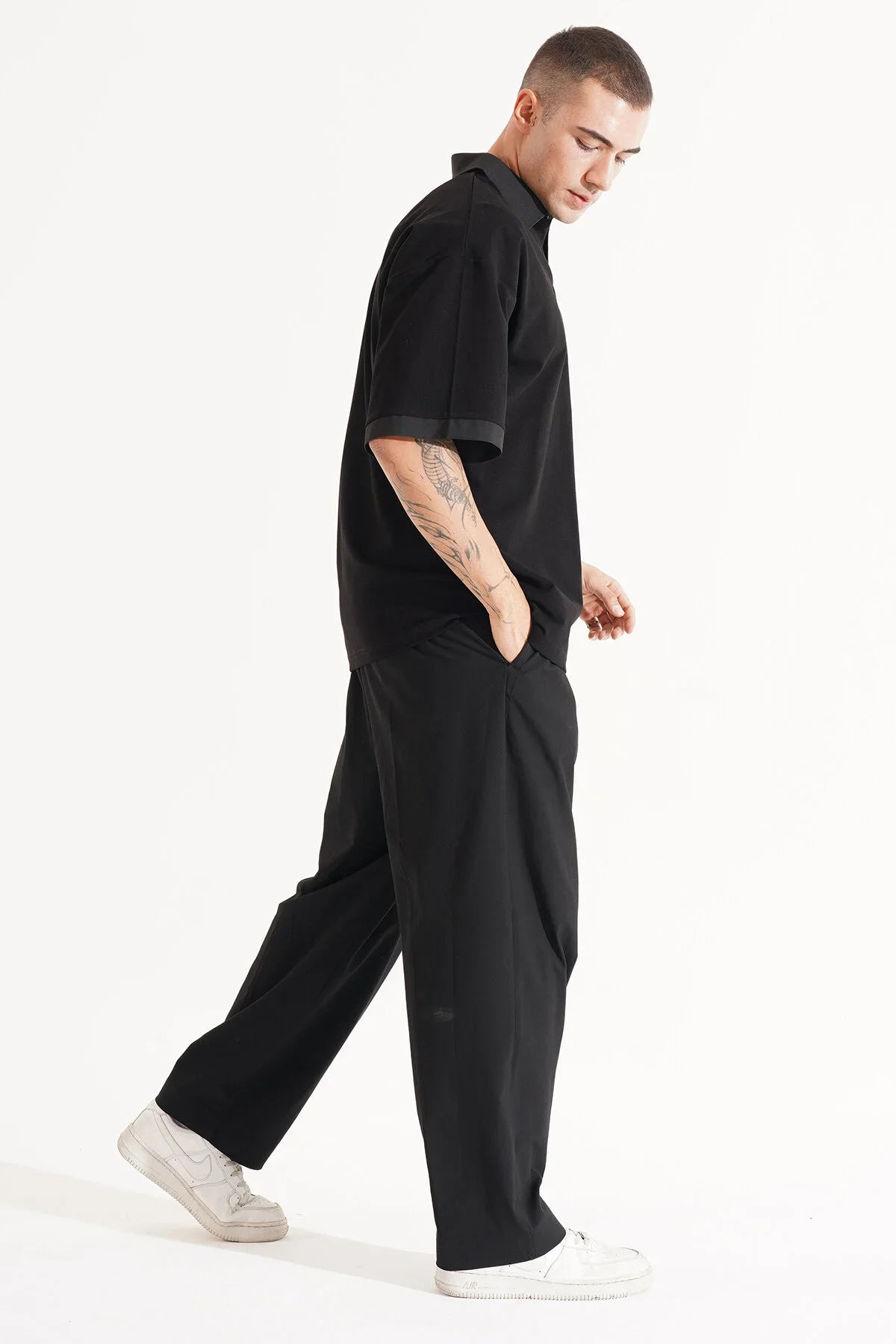 Erkek Oversize Siyah Polo Yaka T-shirt - görsel 3