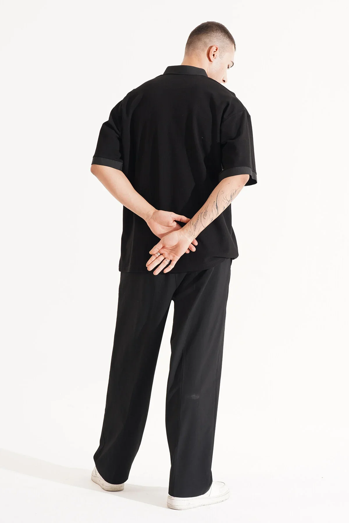 Erkek Oversize Siyah Polo Yaka T-shirt - görsel 5