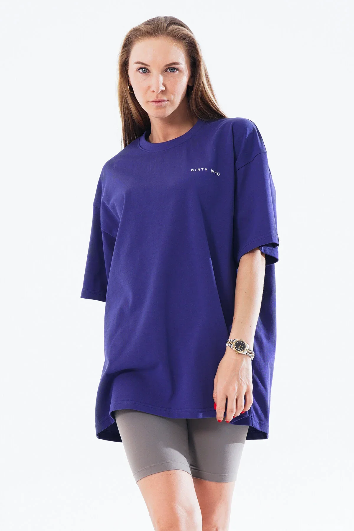 Kadın Kadife Baskılı Mavi Oversize T-Shirt - görsel 6