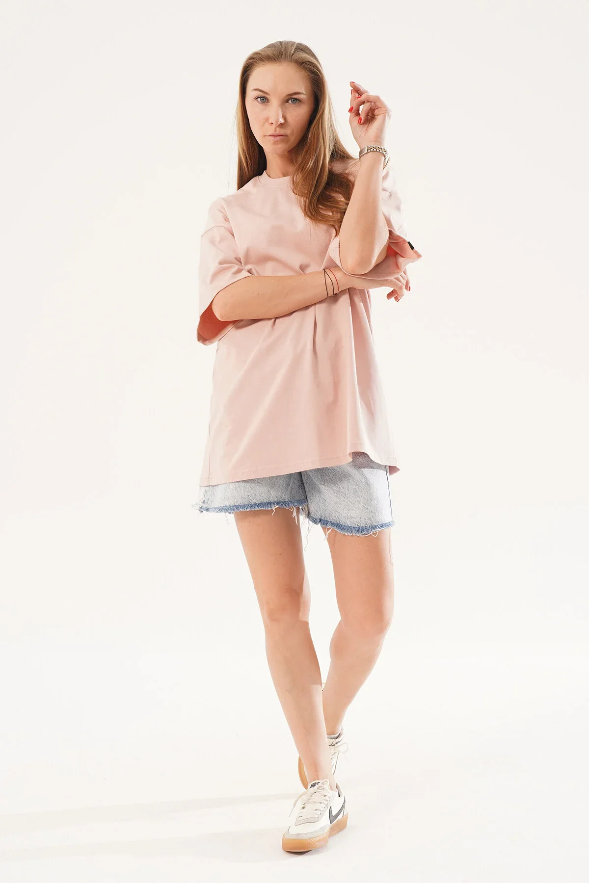 Kadın Kadife Baskılı Pembe Oversize T-shirt