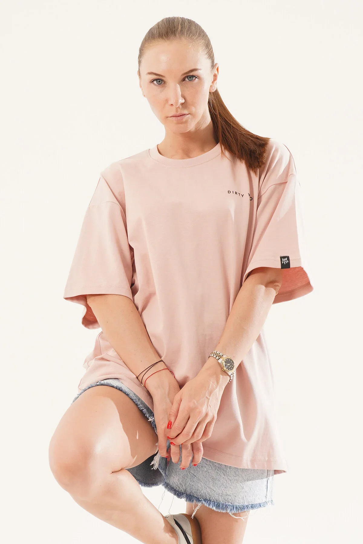 Kadın Kadife Baskılı Pembe Oversize T-Shirt - görsel 6