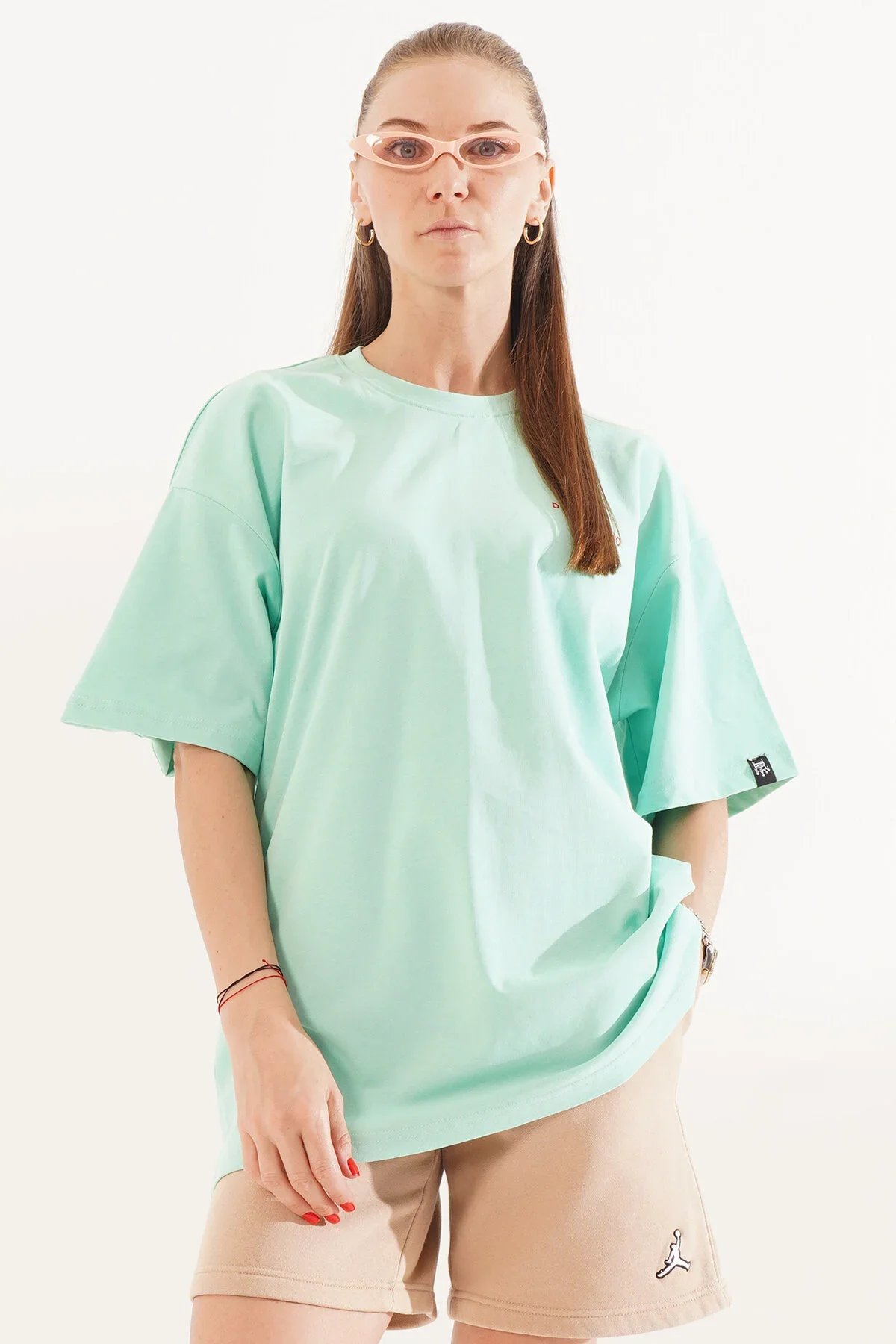 Kadın Kadife Baskılı Beyaz Oversize T-Shirt