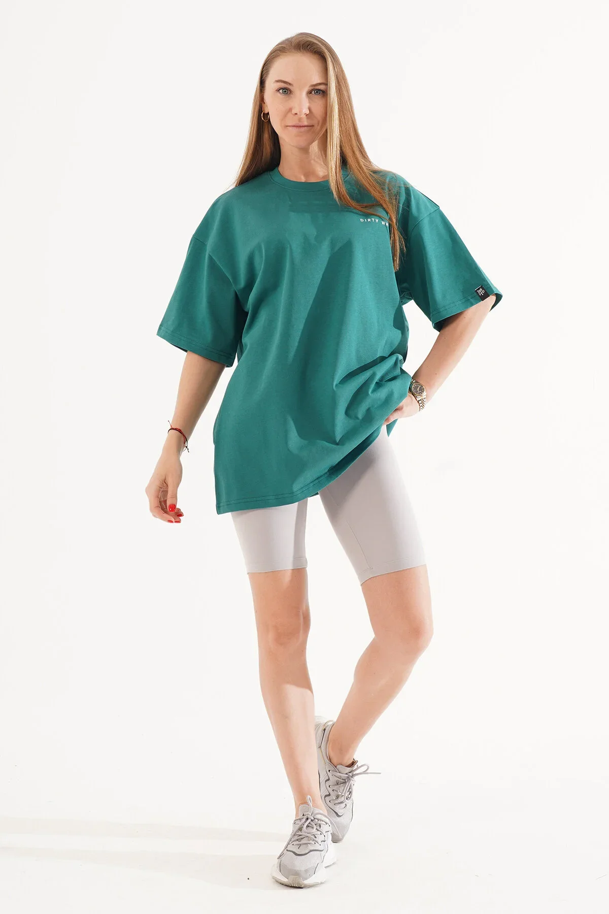 Kadın Kadife Baskılı Yeşil Oversize T-Shirt