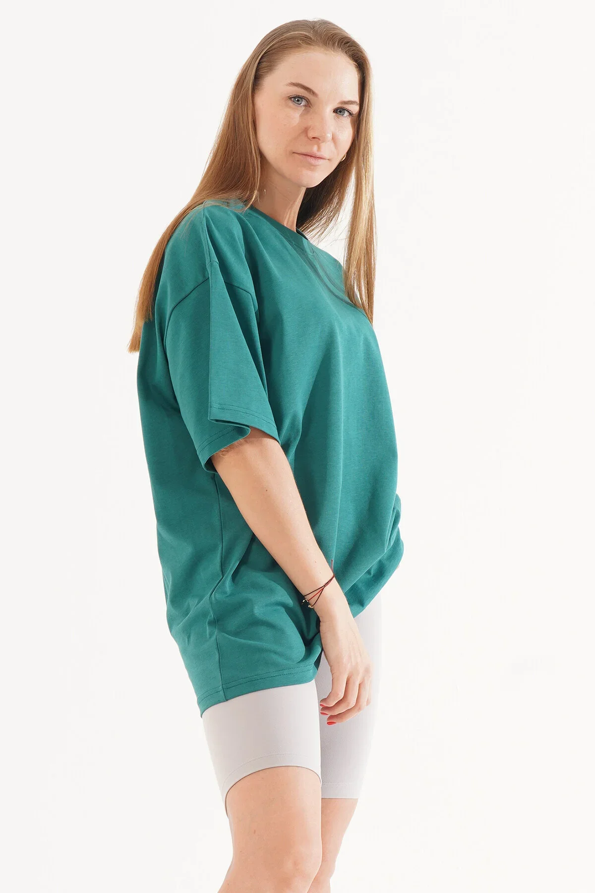 Kadın Kadife Baskılı Yeşil Oversize T-Shirt - görsel 6
